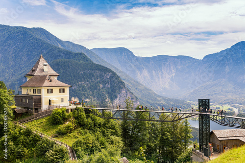 Schilderij op canvas Hallstatt Village view, by the Hallein Salt Mine, near Salzburg, Austria