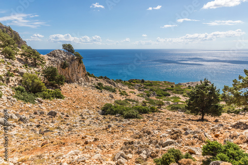 Coastline landscape from the Tsambika mountain on the Rhodes Island  Greece