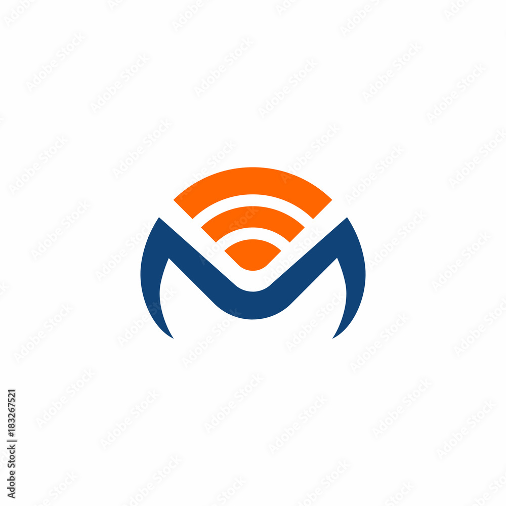 M initial Letter with Wireless Signal Icon Vector - obrazy, fototapety, plakaty 