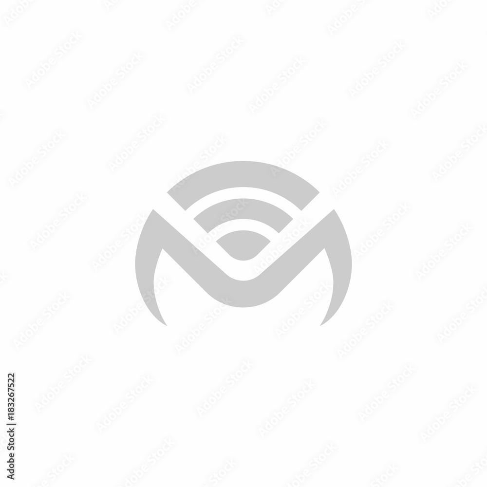 M initial Letter with Wireless Signal Icon Vector - obrazy, fototapety, plakaty 