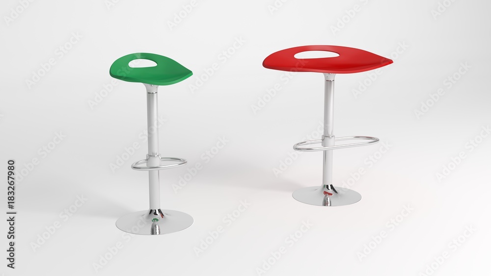 Red and green bar chair for usual and fat person on a white background. Red and green bar chair for usual and fat person on a white background.