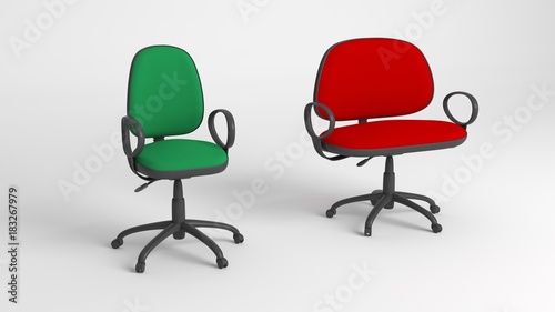 Red and green office chair for usual and fat person on a white background.