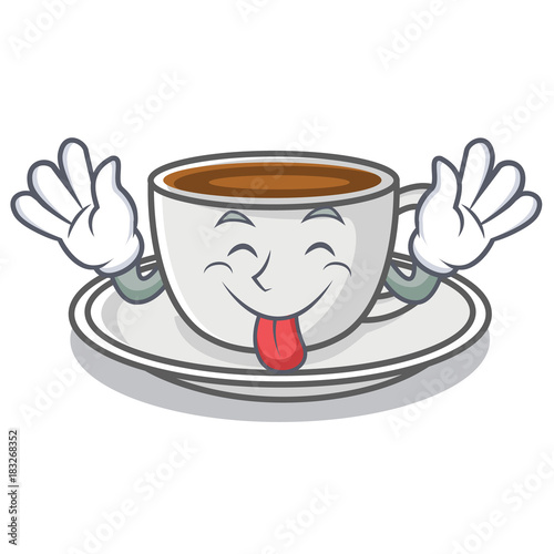 Tongue out coffee character cartoon style
