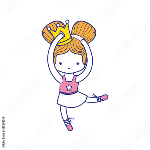 colorful girl practice perfomance with crown decoration and professional clothes