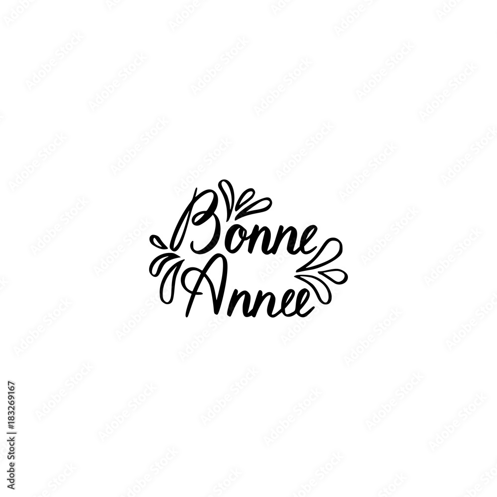 Hand brush lettering happy new year with patterns on French Hand brush lettering happy new year with patterns on French