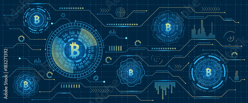 Mining Bitcoin Cryptocurrency, Digital Stream. Futuristic Money. Blockchain. Cryptography