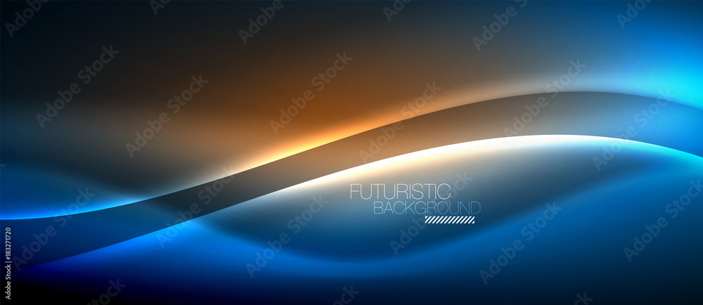 Neon glowing wave, magic energy and light motion background