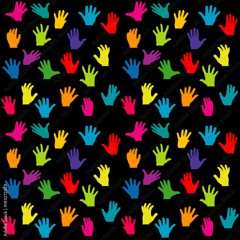 Colorful hands on black background Colorful hands on black background