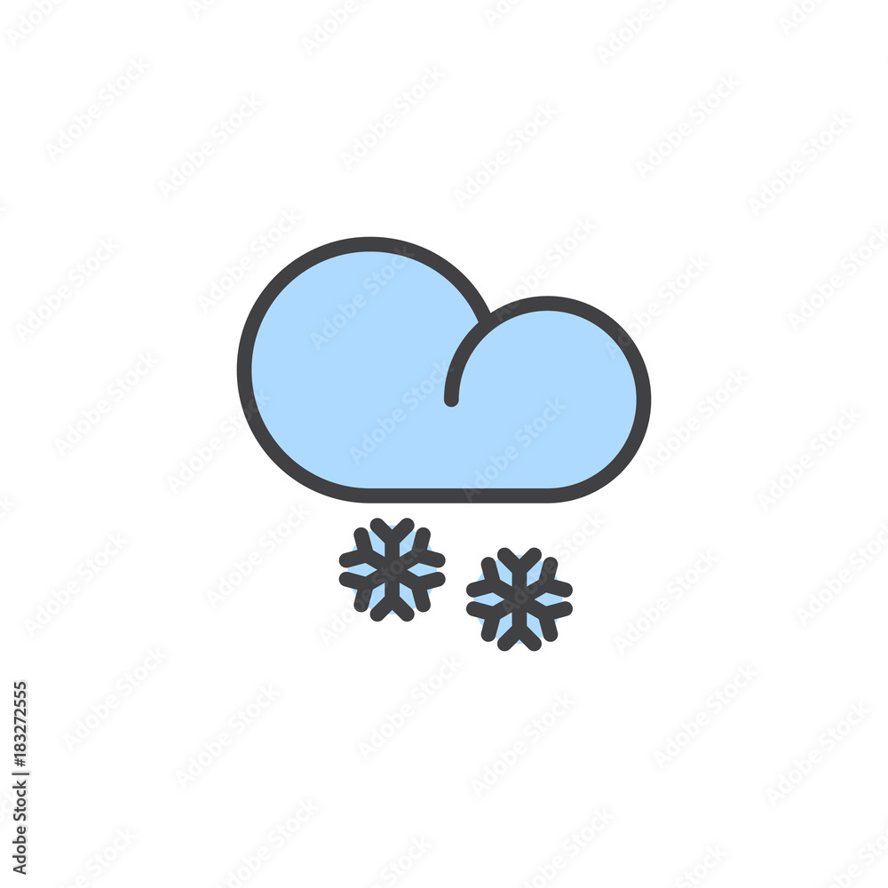 Snowfall cloud filled outline icon, line vector sign, linear colorful pictogram isolated on white. Snowy winter weather symbol, logo illustration. Pixel perfect vector graphics Snowfall cloud filled outline icon, line vector sign, linear colorful pictogram isolated on white. Snowy winter weather symbol, logo illustration. Pixel perfect vector graphics