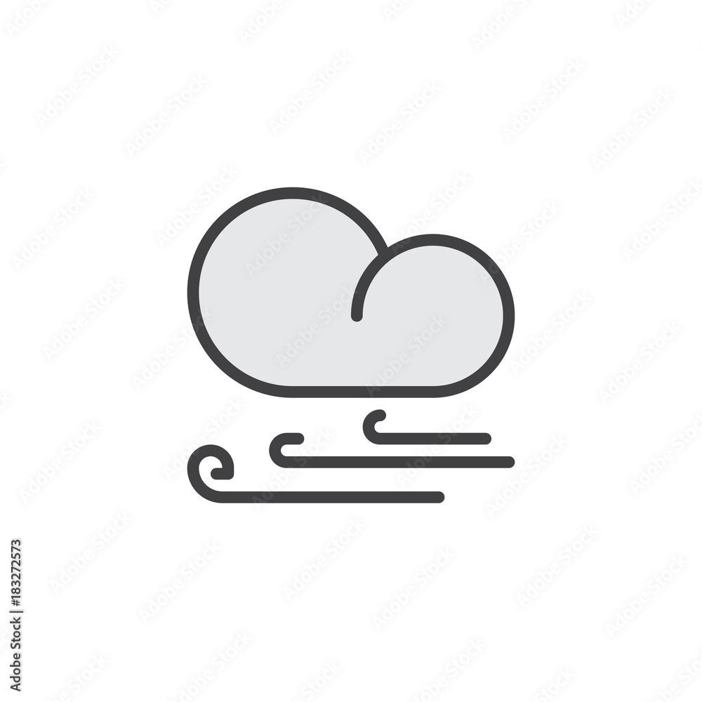 Storm wind cloud filled outline icon, line vector sign, linear colorful pictogram isolated on white. Stormy windy weather symbol, logo illustration. Pixel perfect vector graphics Storm wind cloud filled outline icon, line vector sign, linear colorful pictogram isolated on white. Stormy windy weather symbol, logo illustration. Pixel perfect vector graphics
