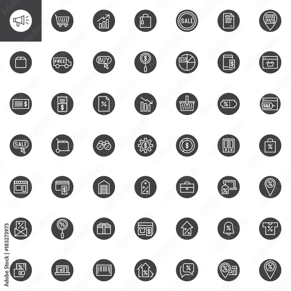 Discount shopping universal vector icons set Discount shopping universal vector icons set