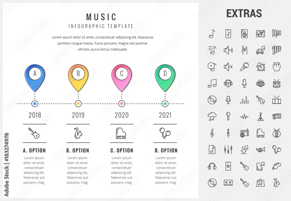 Music timeline infographic template, elements and icons. Infograph