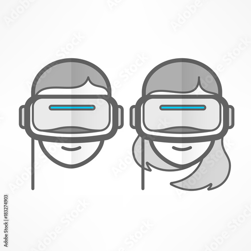 People in virtual reality headset on white, vr glasses