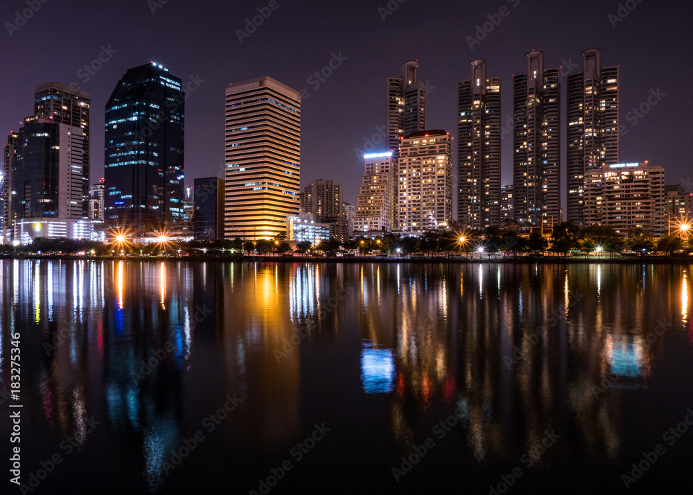 Fototapeta premium shadows of building at the lake