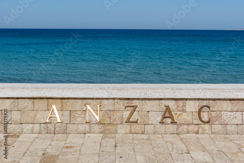 Stone memorial on the beach at Anzac Cove Canakkale Turkey