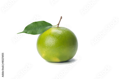 Sweetie green citrus with branch and leaves, isolated on white background
