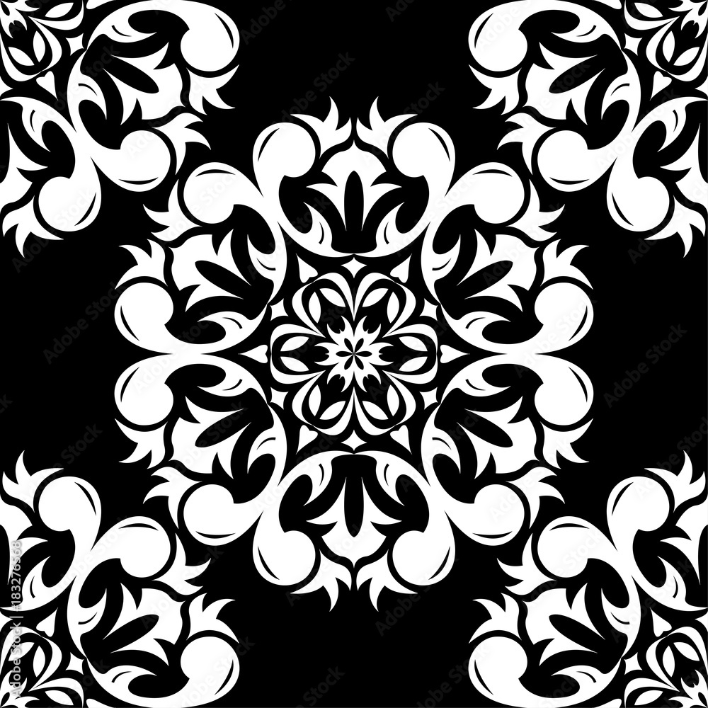 White floral seamless pattern on black background