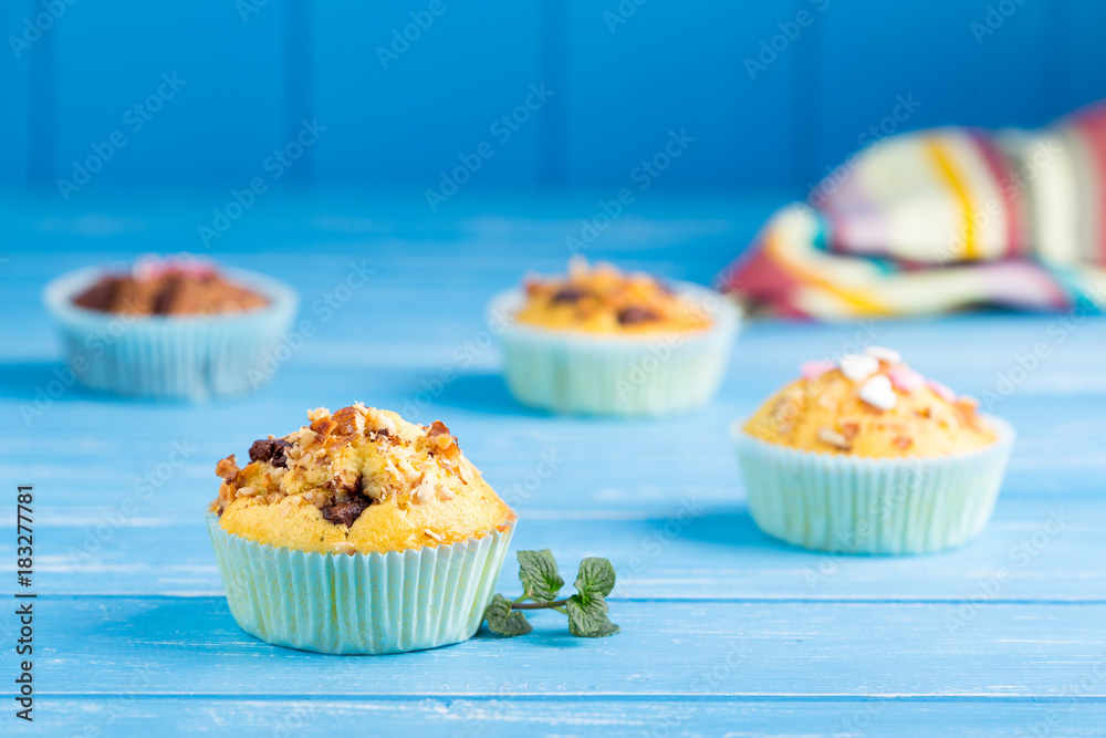 Fresh muffins with nuts and chocolate Fresh muffins with nuts and chocolate