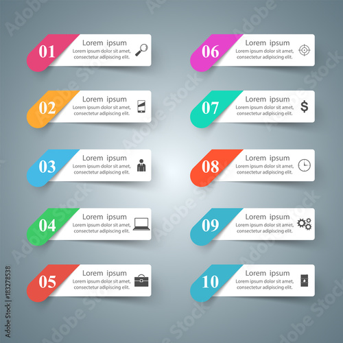 Infographic design. List of 10 items.