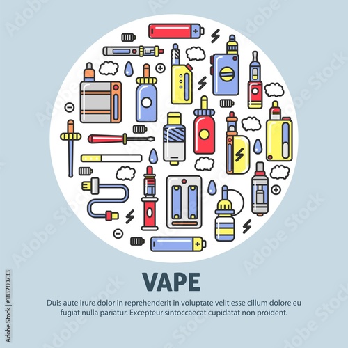 Vape shop advertisement with modern devices for smoking