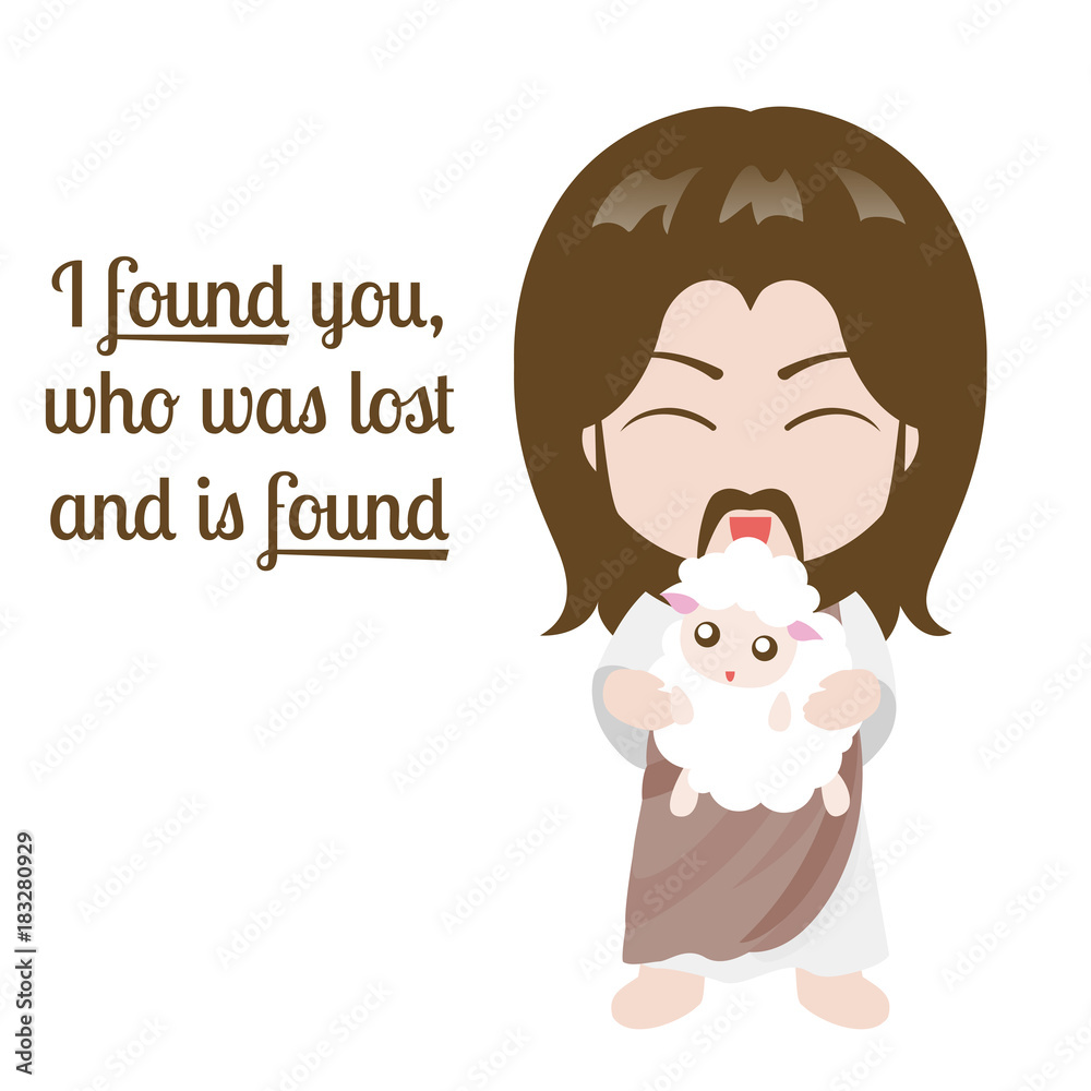 Jesus christ and sheep design over white background
