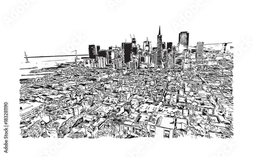 Sketch illustration of Skyline San Francisco, USA in vector illustration.