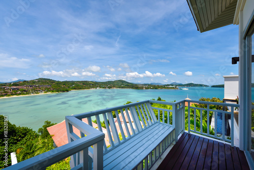 The balcony with beautiful of the sea view from hotel at Phuket , Thailand.