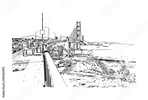 Sketch illustration of Golden Gate Bridge, San Francisco, California, USA in vector.