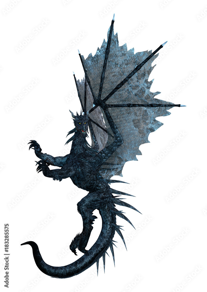 3D Rendering Black Dragon on White