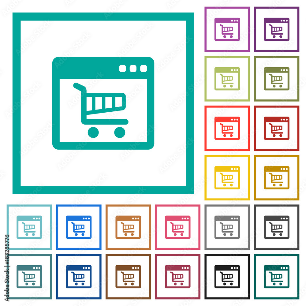 Webshop application flat color icons with quadrant frames