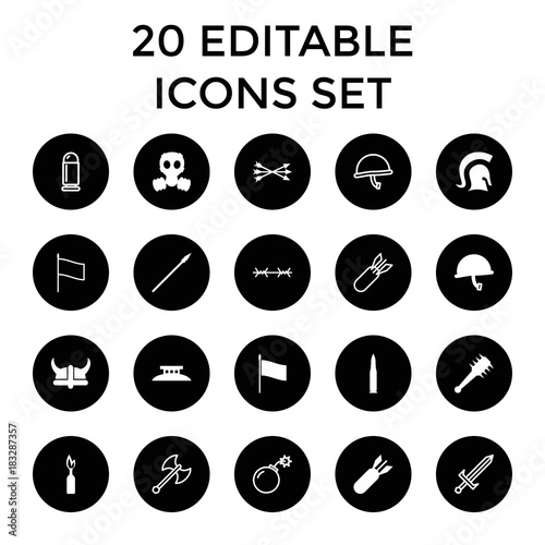 War icons. set of 20 editable filled and outline war icons