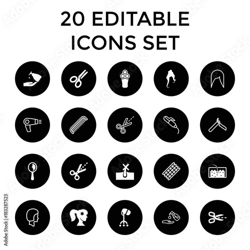 Hair icons. set of 20 editable filled and outline hair icons