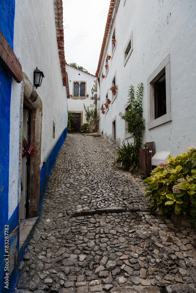 Old Narrow Street in Portuguese Town of Obidos