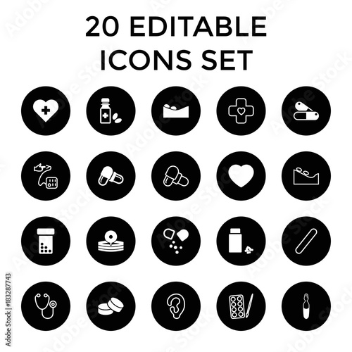 Treatment icons. set of 20 editable filled and outline treatment icons