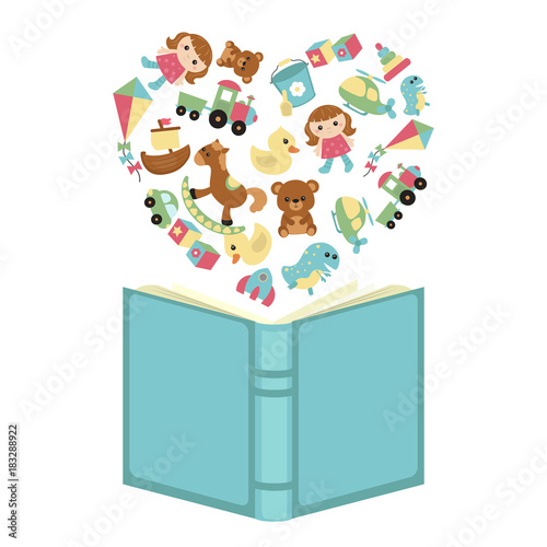 Open book with children's icons