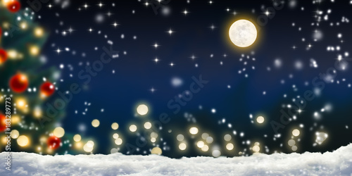 schneelandschaft, weihnachtsbaum, mondschein © winyu