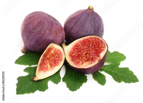 fig fruits with leaves isolated on white background
