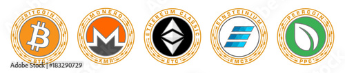 Crypto currency. Cryptocurrency set of characters in the form of coins.