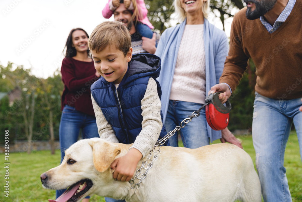 Big happy young family with little son and dog Big happy young family with little son and dog