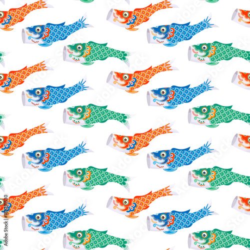 Koinobori (carp streamer). Fish Kites. Traditional japanese Celebrating Children’s Day. Seamless background pattern.