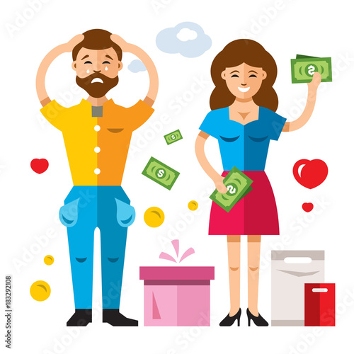 Empty pockets. Vector Flat style colorful Cartoon illustration.