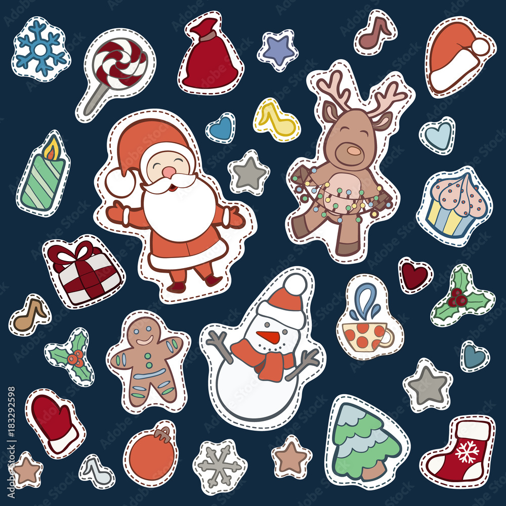 Christmas and Happy new year patch badges Christmas and Happy new year patch badges