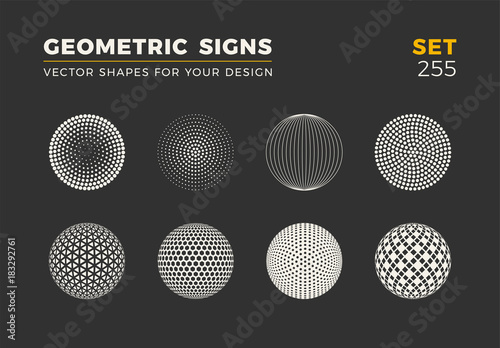 Set of eight minimalistic trendy shapes. Stylish vector logo emblems for Your design. Simple geometric signs collection.
