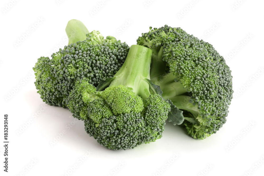 fresh broccoli isolated on white background close-up. Top view fresh broccoli isolated on white background close-up. Top view