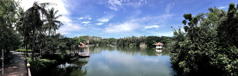 Panorama from the lake in Sri Nakhon Khuean Khan Park