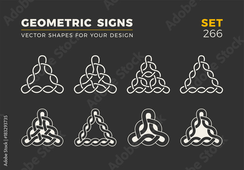 Set of eight minimalistic trendy shapes. Stylish vector logo emblems for Your design. Simple geometric signs collection.