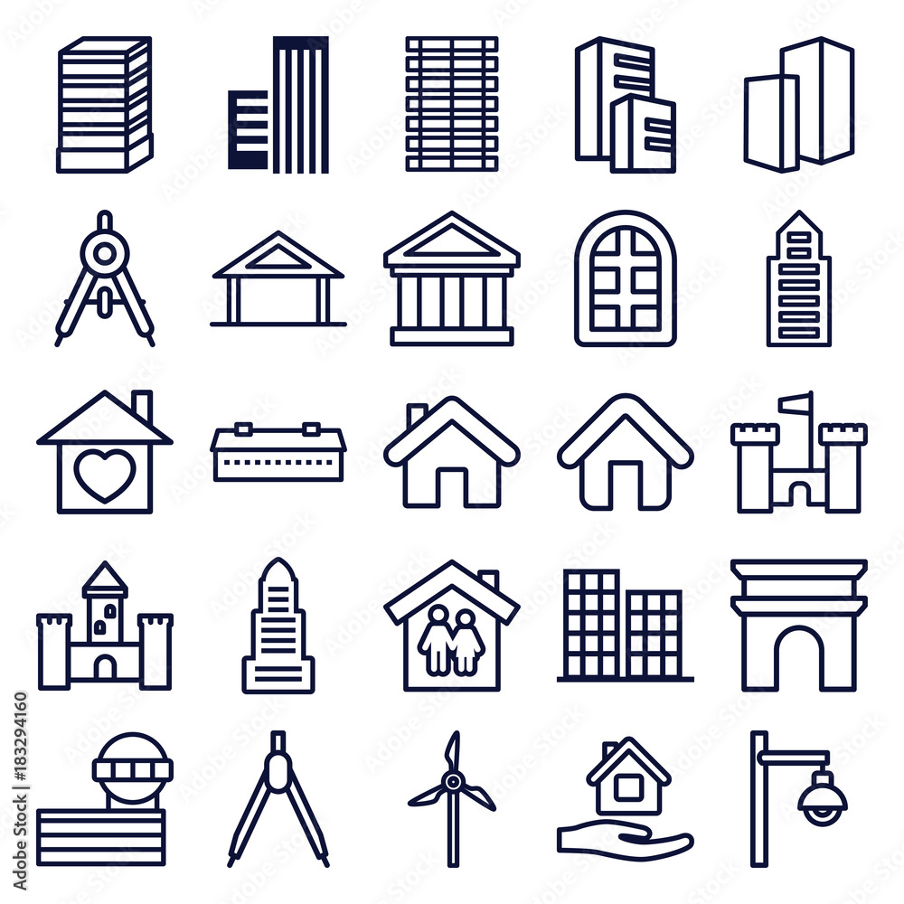 Set of 25 architecture outline icons Set of 25 architecture outline icons