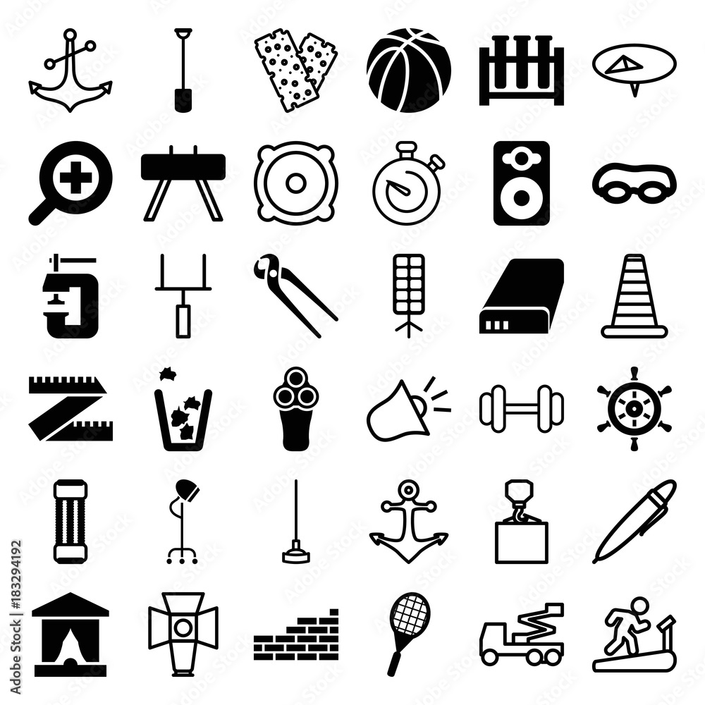 Obraz premium Set of 36 equipment filled and outline icons