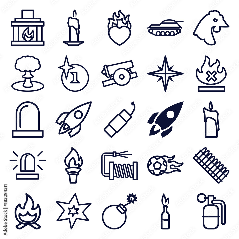 Fototapeta premium Set of 25 fire outline icons