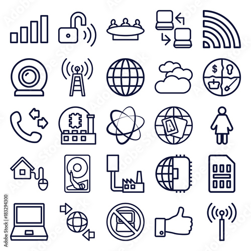 Set of 25 network outline icons